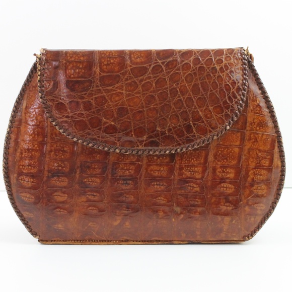 VINTAGE 40s 50s ALLIGATOR LEATHER CLUTCH HANDBAG - Picture 2 of 8